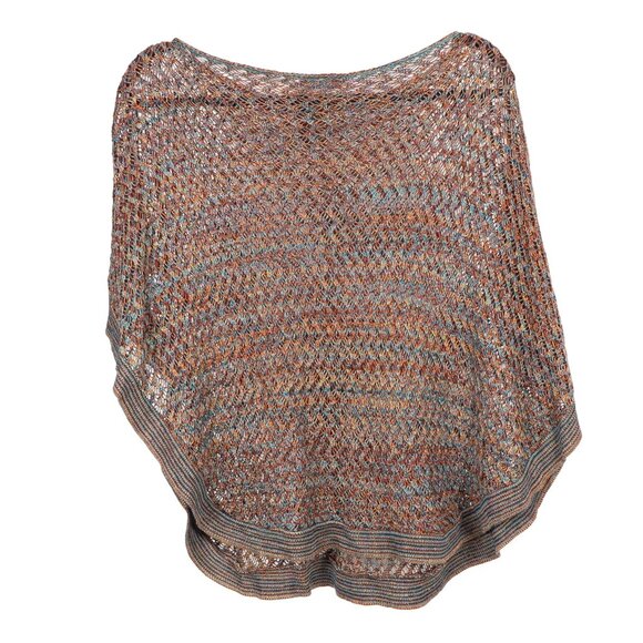 Questions Say What Poncho Sweater OS Women Multicolor Loose Knit Blue Orange NEW - Picture 5 of 5